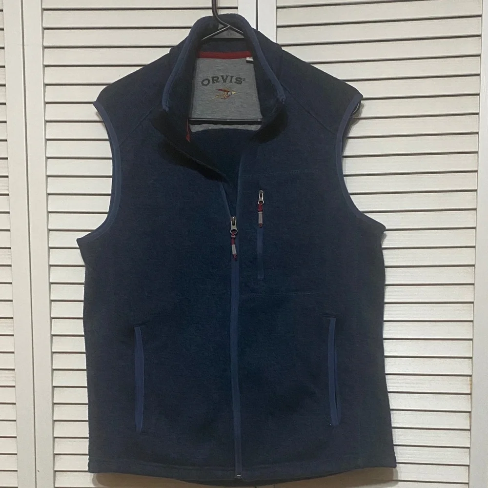 Orvis Blue Heather Zip Fleece Vest Size M